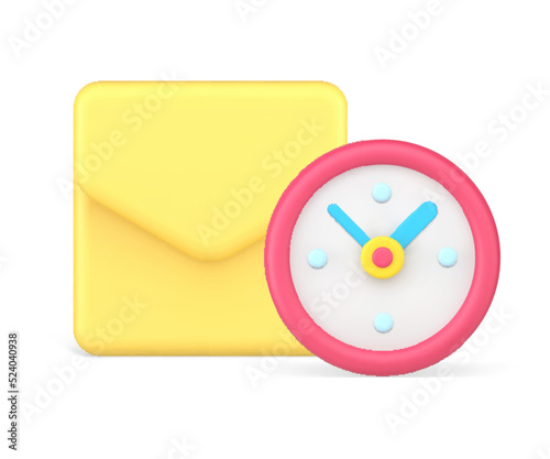 Express mail delivery electronic mail yellow letter envelope watch clock countdown 3d icon vector