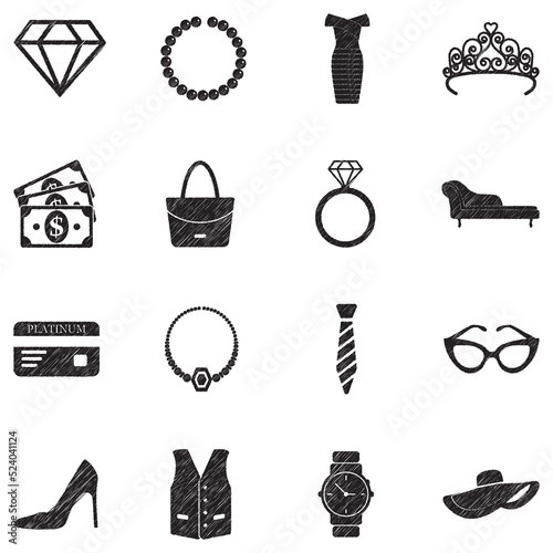 Luxury Shop Icons. Black Scribble Design. Vector Illustration.