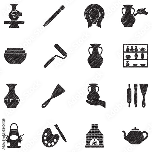 Pottery Icons. Black Scribble Design. Vector Illustration.