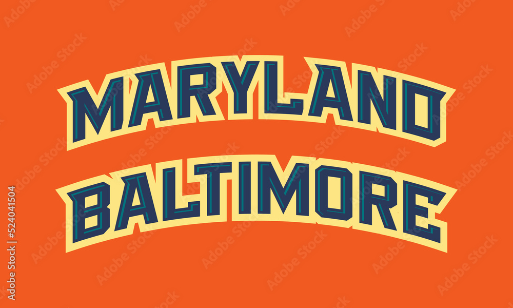 T-shirt stamp logo, Maryland Sport wear lettering Baltimore tee print, athletic apparel design shirt graphic print