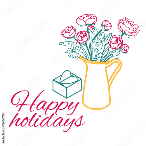 Holiday card, compliment, gift. For any holiday event and celebration.Congratulation square card with text. Popular wish phrase Happy holidays