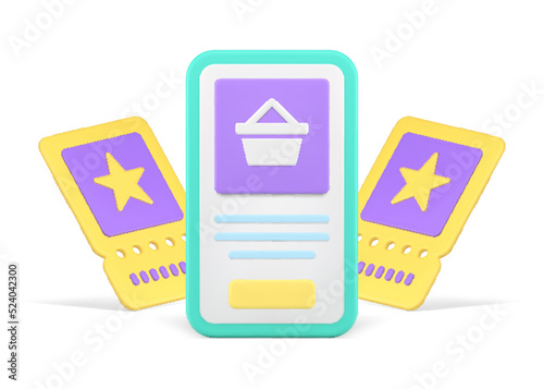Supermarket grocery shopping smartphone application sale coupon 3d icon vector illustration