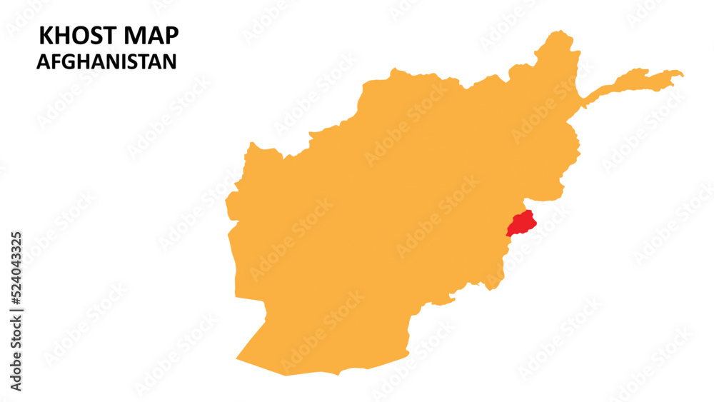 Obraz premium Khost State and regions map highlighted on Afghanistan map.