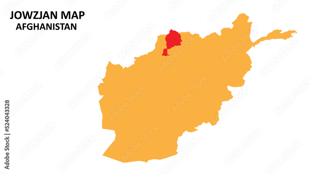 Obraz premium Jowzjan State and regions map highlighted on Afghanistan map.