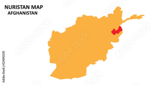 Nuristan State and regions map highlighted on Afghanistan map.