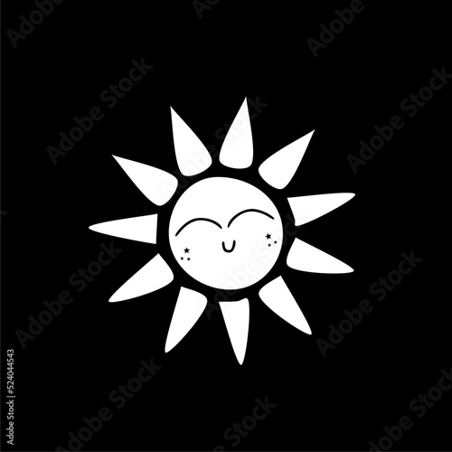 Smiling sun icon isolated on dark background