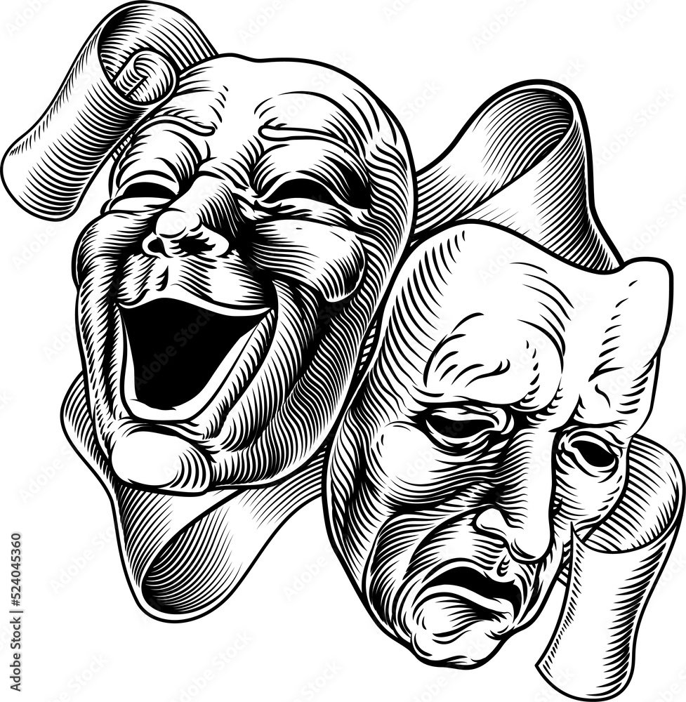 Theater Or Theatre Drama Comedy And Tragedy Masks - obrazy, fototapety, plakaty 