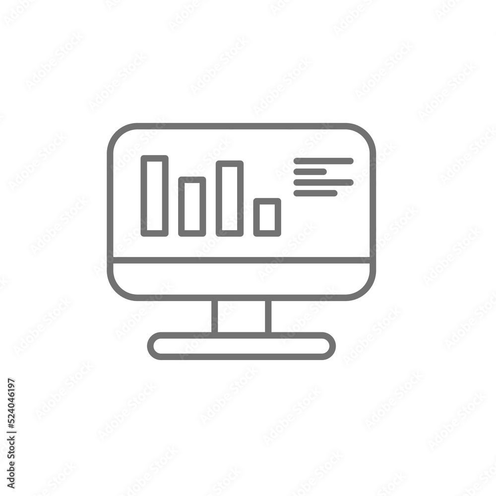 Web analytic information on Computer screen line icon. statistic charts for planning and accounting, analysis, audit, management, marketing, research vector illustration. Web analytic information on Computer screen line icon. statistic charts for planning and accounting, analysis, audit, management, marketing, research vector illustration.
