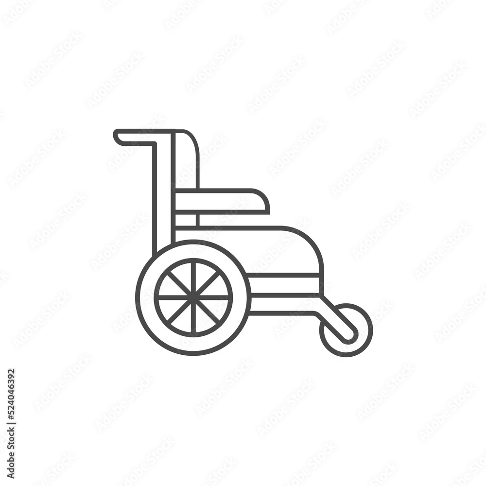 illustration of wheel chair icon. medicine and healthcare, disabled sign vector graphics, a linear pattern on a white background, eps 10.