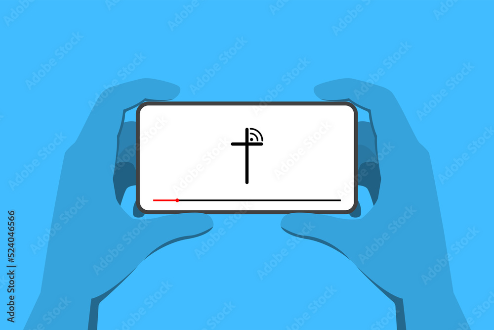 Fototapeta premium View the broadcast from the church using your phone. Online church concept