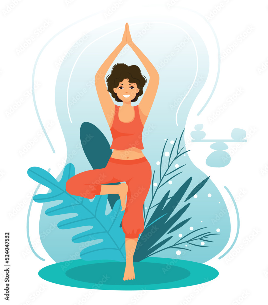 Young woman doing vrikshasana yoga outdoors. Girl doing yoga vrikshasana or tree  pose outdoors. Relaxation and vitality yoga concept 30965089 Stock Photo at  Vecteezy