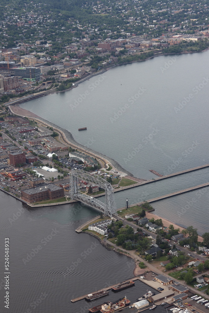 Obraz premium Helicopter over Duluth Harbor, MN - Lake Superior 