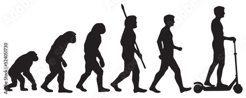 Foto Evolution of the human from Darwin to the scooter