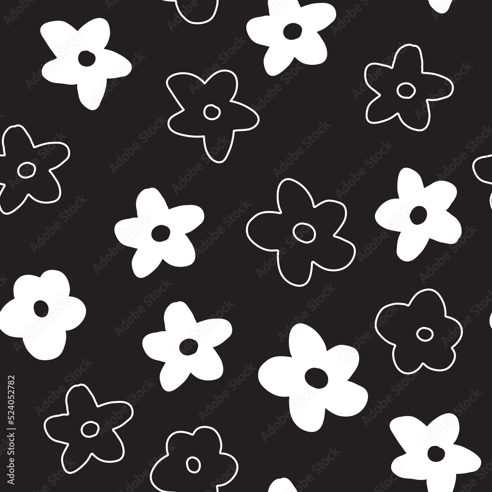 Fototapeta premium Scandi Bold Modern Daisy Floral Ditzy Seamless Repeat Pattern Scattered Simple Outline Cute
