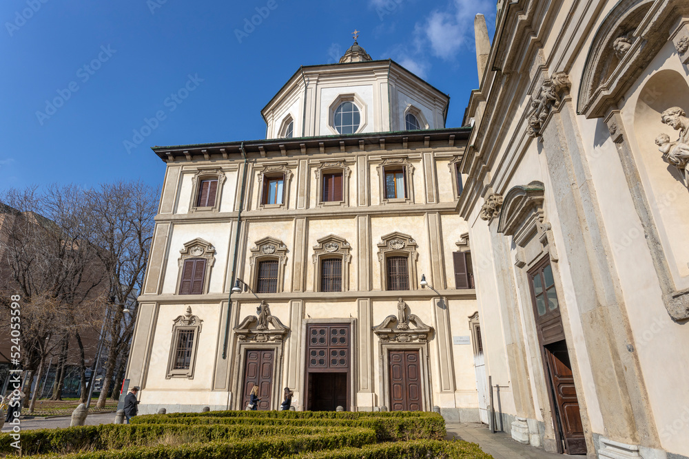 MILAN, ITALY, MARCH 5, 2022 - View of San Bernardino alle Ossa Sanctuary in Milan, Italy.