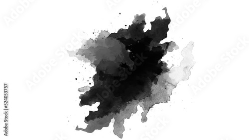 Abstract ink splatter transition in black and white. watercolor black ink splatter compositing. Abstract ink splatter transition. ink brush stroke fluid art background, overlay alpha matte composition