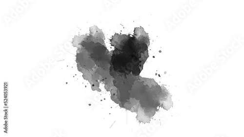 ink transition splatter spreading effect. watercolor black ink splatter compositing. Abstract ink splatter transition. ink brush stroke, fluid art background, overlay, alpha matte composition.