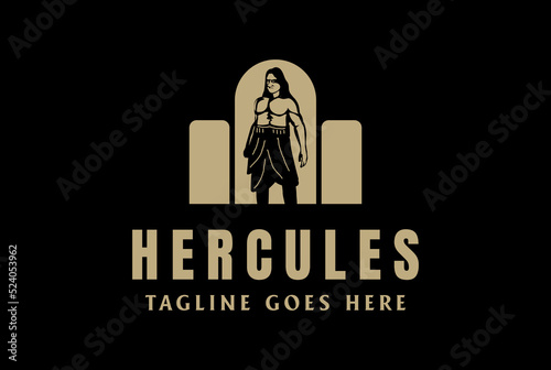 Vintage Retro Greek Muscular Hero Hercules Logo Design Vector