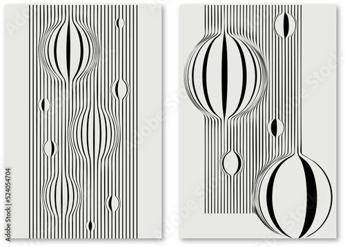 Hemispheres lined optical illusion pattern, 3d black and grey lines in perspective with spherical elements abstract vector background, linear perspective illustration op art. line distortion illusion 
