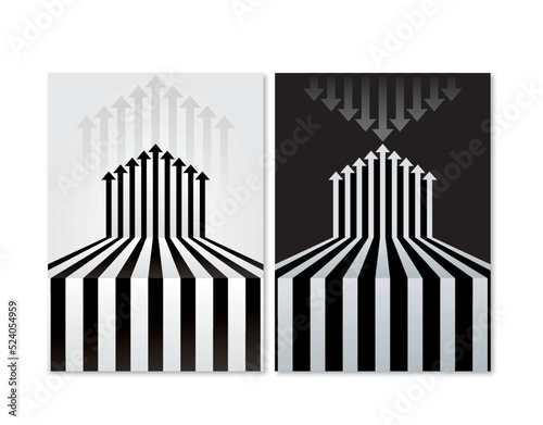toward upside rising arrows vector illustration, beautiful black and grey white light shadow business annual report cover page design 
