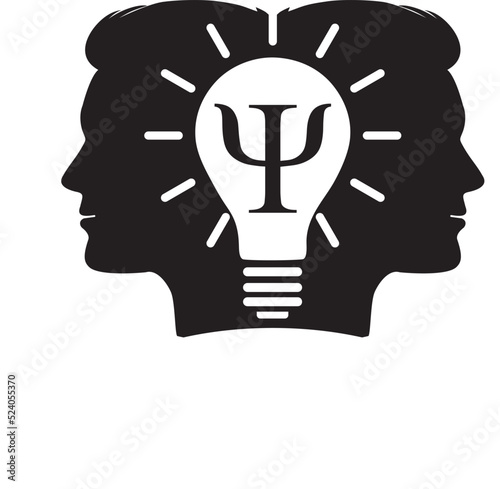 Psychology concept vector logo or icon created with Greek Psi symbol, mental health concept, psychoanalysis analysis and psychotherapy. Modern head logo of Psychology