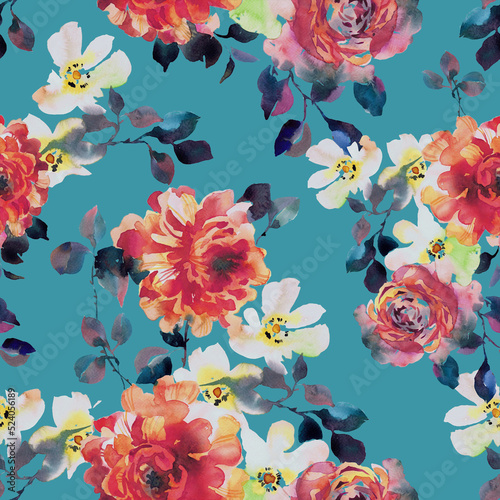 Seamless pattern beautiful Rose flowers vintage abstract background illustration. Art for fabric textile design.