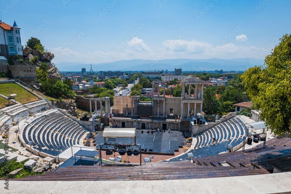 Obraz na płótnie Ancient Roman theatre in Plovdiv, Bulgaria, a famous landmark popular for tourists w salonie