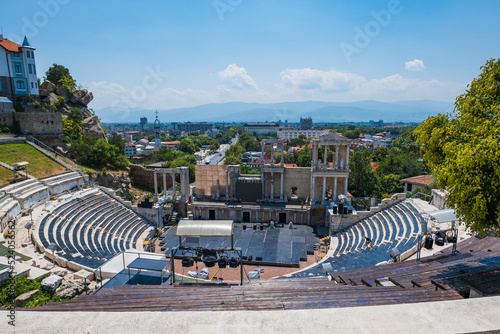 Ancient Roman theatre in Plovdiv, Bulgaria, a famous landmark popular for tourists