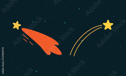 Space elements set. Falling stars vector illustration on starry black background