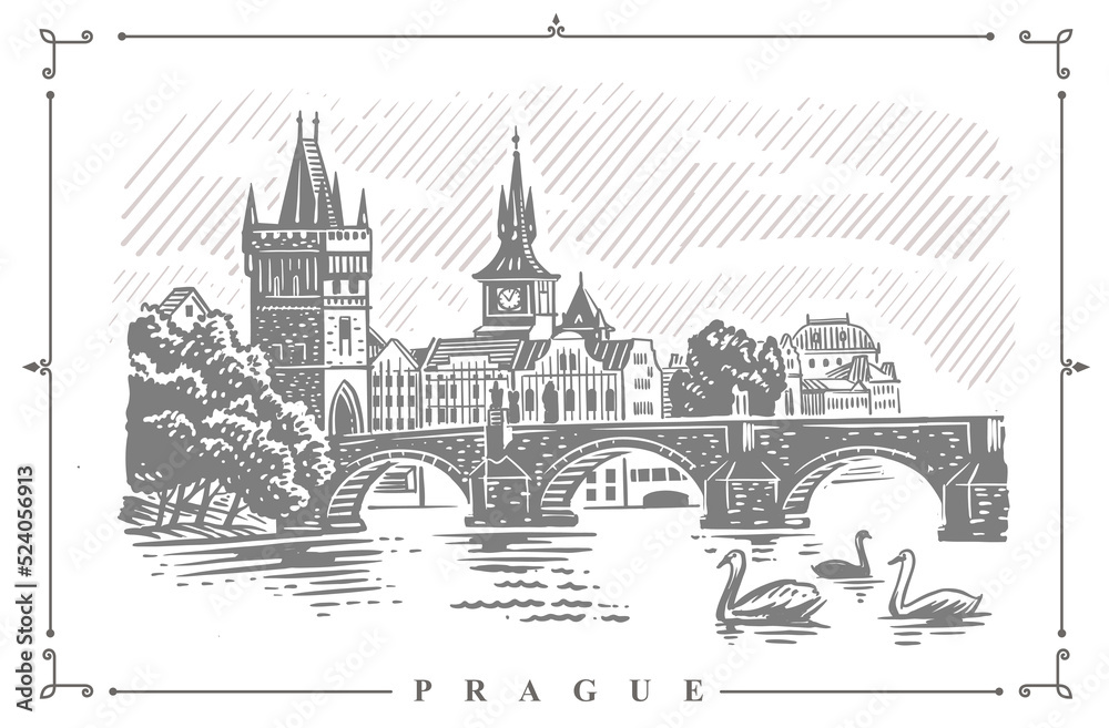 Charles Bridge of Prague vector. Landmark of Czech Republic.