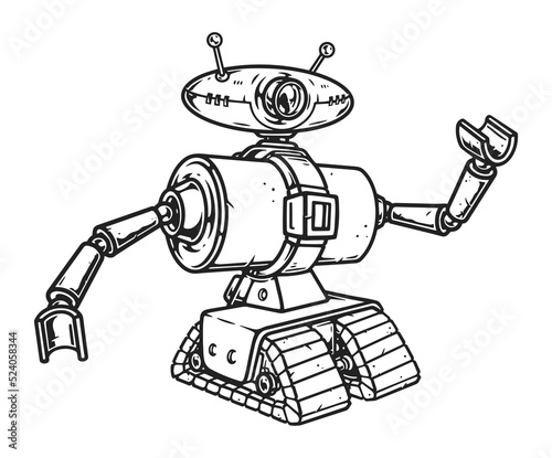 UFO robot monochrome vintage sketch