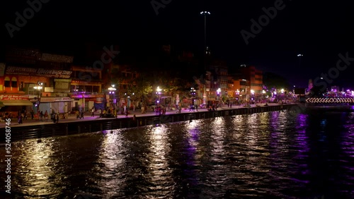 Night time Ganga river During kumbh mela haridwar india photo