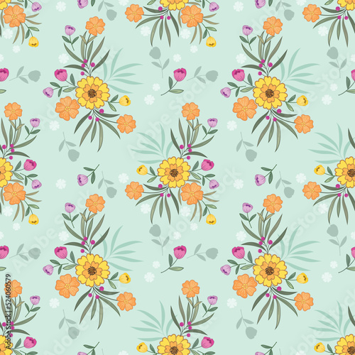 Yellow flowers design seamless pattern. This pattern can be used for fabric  textile  wallpaper  gift wrap.