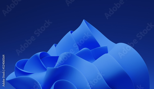 3d render abstract blue paper. Fashion wallpaper. Background waves. Wavy shapes. Twisted liquid shape.