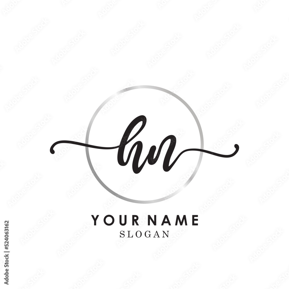 Hn Handwriting Initial Logo Letter Design Vector Logo With Circle 