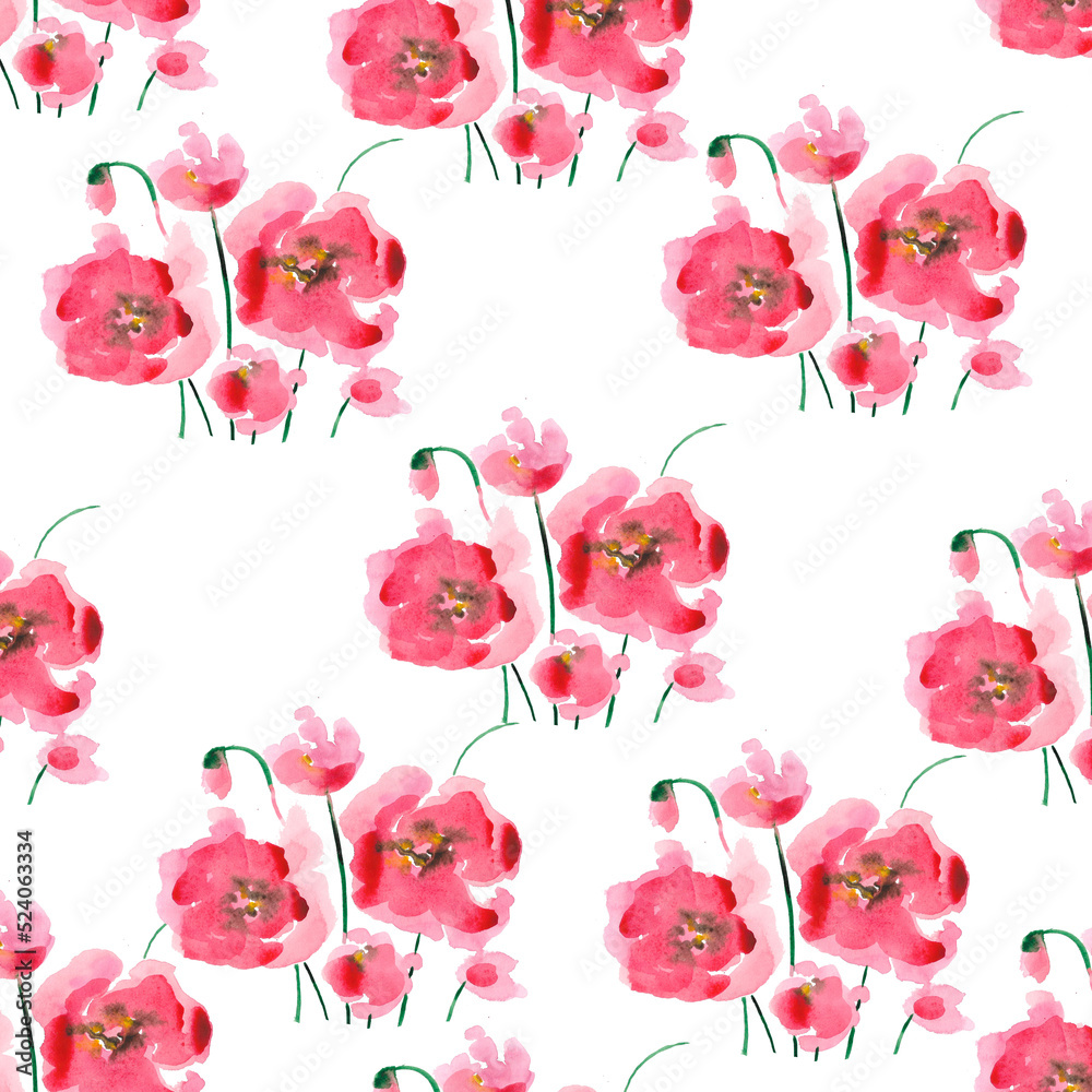 Obraz premium watercolor floral print of delicate poppy flowers