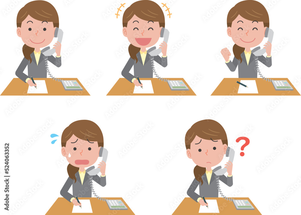 電話応対をする会社員女性 電話応対をする会社員女性