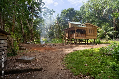 Timber House Under Construction in the Jungle of Western Province in the Solomon Islands.