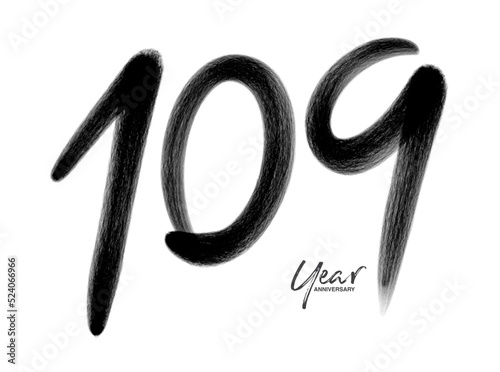 109 Years Anniversary Celebration Vector Template, 109 number logo design, 109th birthday, Black Lettering Numbers brush drawing hand drawn sketch, number logo design vector illustration