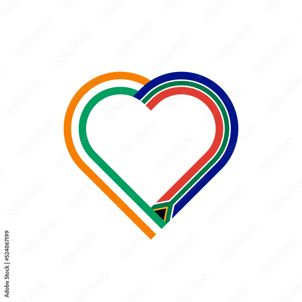 friendship concept. heart ribbon icon of ivory coast and south africa flags. vector illustration isolated on white background friendship concept. heart ribbon icon of ivory coast and south africa flags. vector illustration isolated on white background