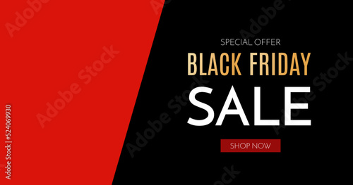Black friday sale banner. Black Friday phrase on black and red Background. Vector illustration