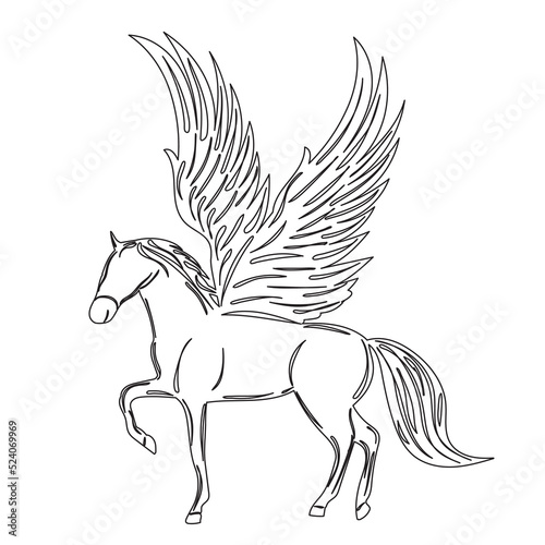 winged pegasus sketch on white background isolated