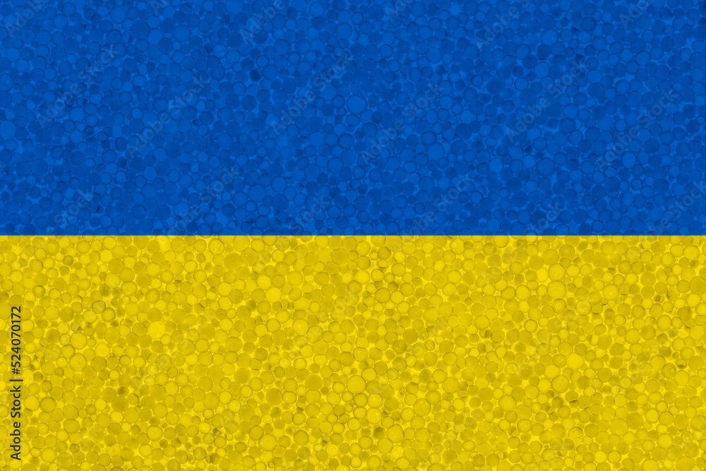 Ukraine flag on styrofoam texture. national flag painted on the surface of plastic foam Ukraine flag on styrofoam texture. national flag painted on the surface of plastic foam
