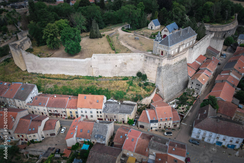 Aerial view of the beautiful french village of Rodemack during summer photo