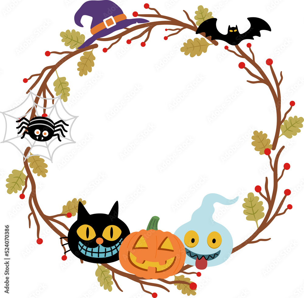 halloween frame with pumpkin black cat and vampire bat ghost