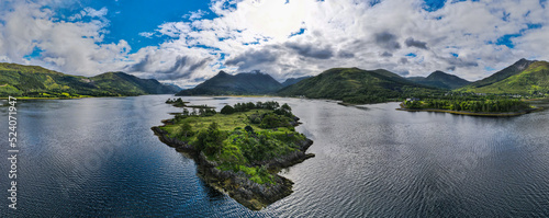 Aerial panoramic view of Loch Leven and Glencoe with Ben Nevis mountain  photo