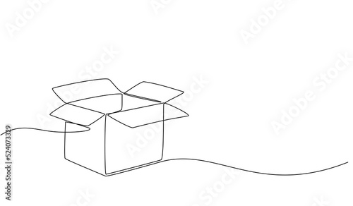Continuous one line drawing of a cardboard box. Online shopping concept, fast delivery, carton box, shipping and packaging. Transport, cardboard box in doodle style. vector illustration photo