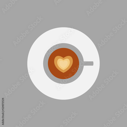Cappuccino cup with hearts design on top. Coffee cup, vector illustration.
