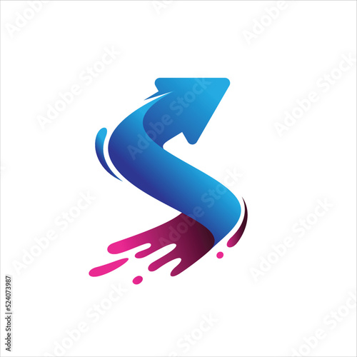 Blue logo of a flexible arrow with purple tail