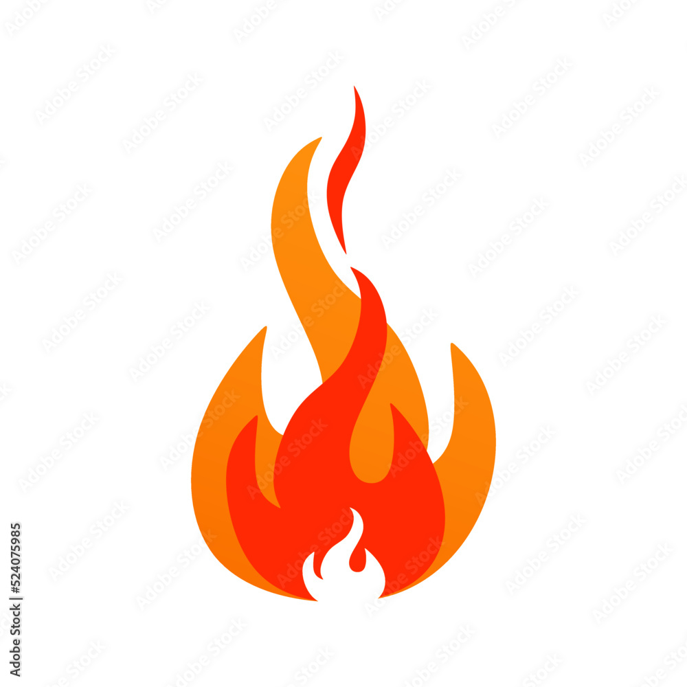 Burning, blazing fire icon. Hot flame symbol. Heat danger and caution sign. Abstract simple campfire pictogram. Flammable warning. Flat graphic vector illustration isolated on white background Burning, blazing fire icon. Hot flame symbol. Heat danger and caution sign. Abstract simple campfire pictogram. Flammable warning. Flat graphic vector illustration isolated on white background